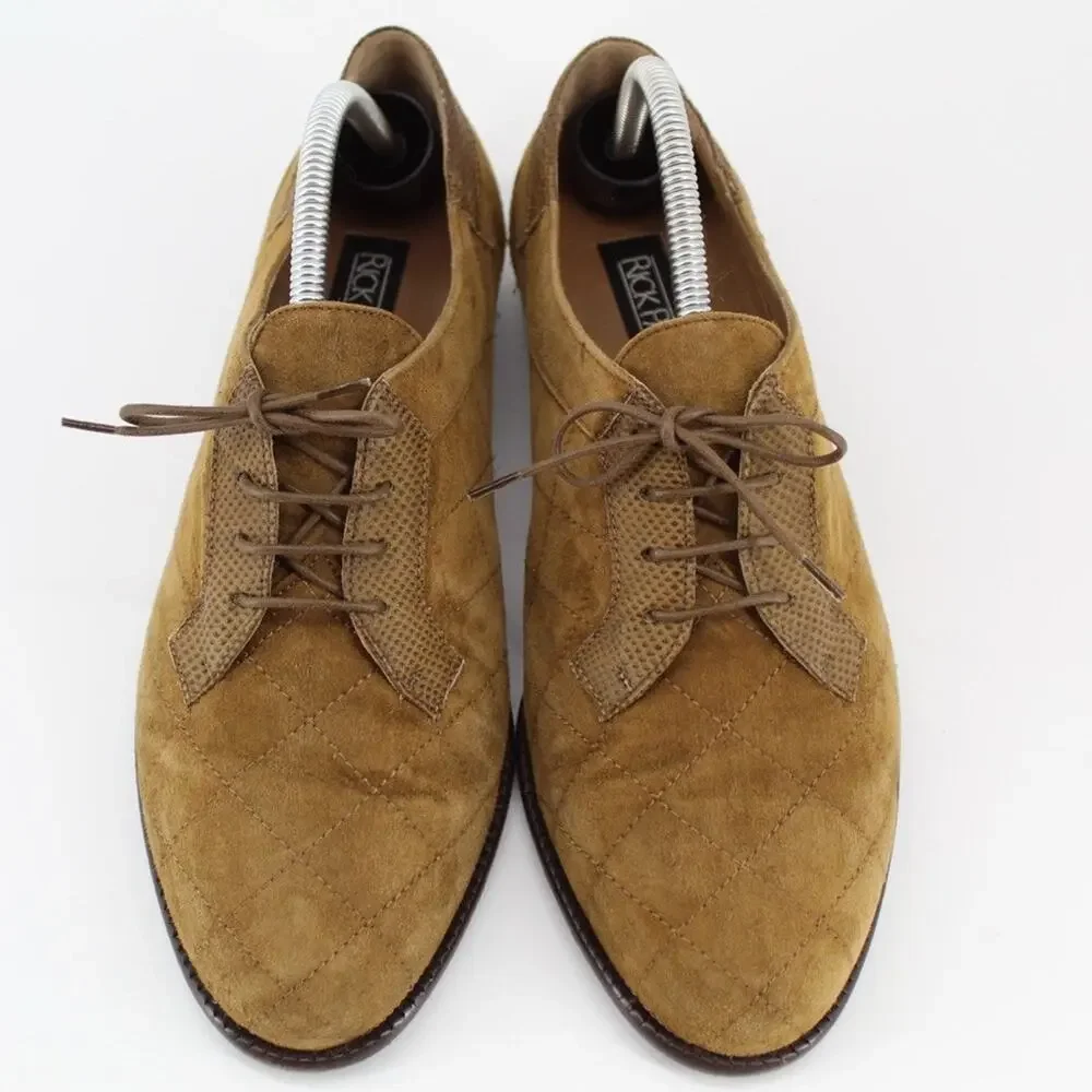 Rick Pallack Oxford Shoes Mens 9 Brown Suede Quilted Lace Up Leather Sole Oxford